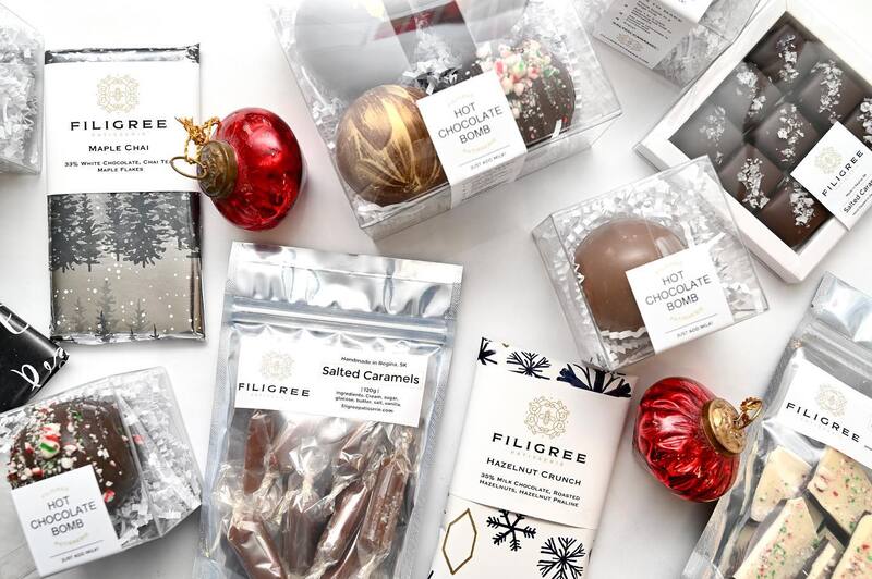 Hot chocolate bombs in christmas packaging