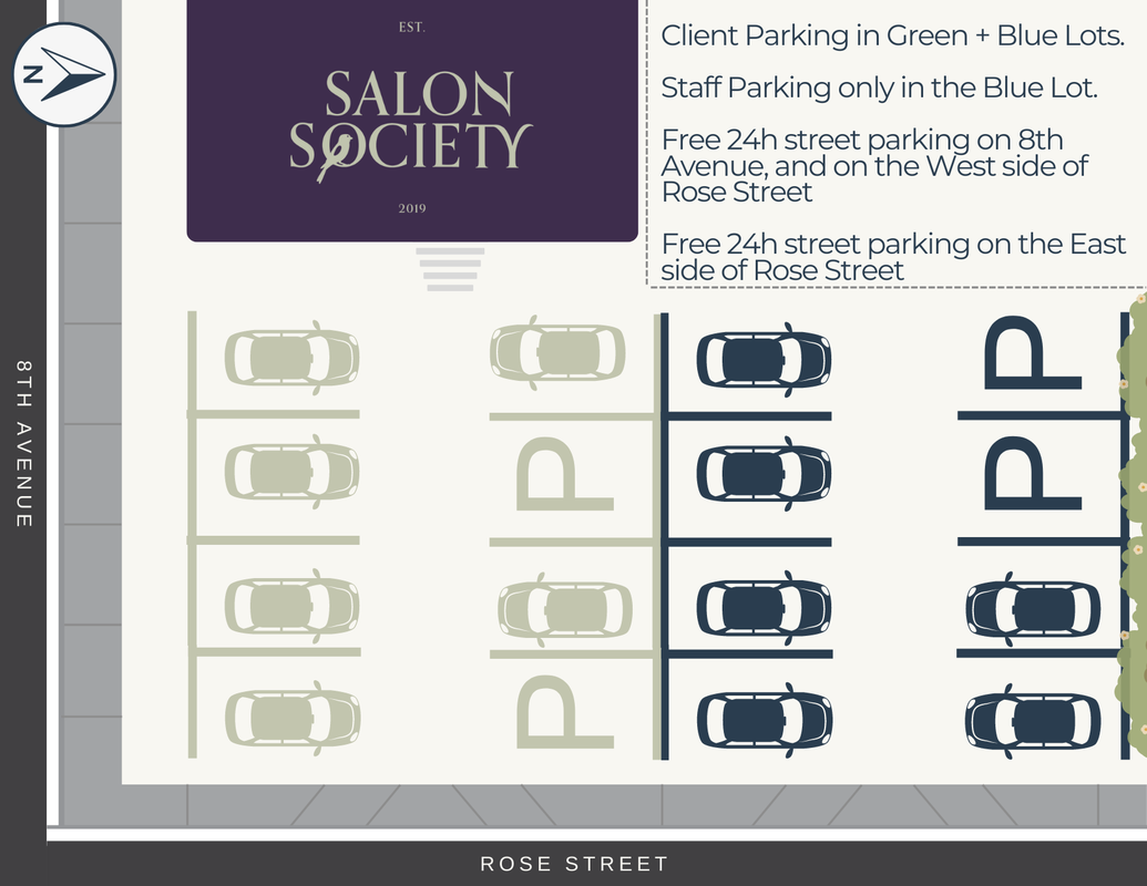 Salon Society parking map indicating local businesses